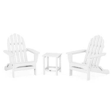 POLYWOOD Classic Folding Adirondack 3-Piece Set W/ Long Island 18-Inch Side Table - White